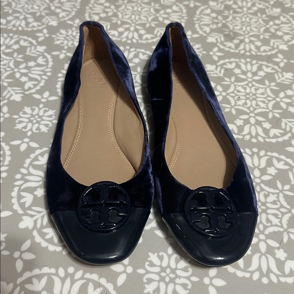 Tory Burch Navy Blue Velvet Women's Flats